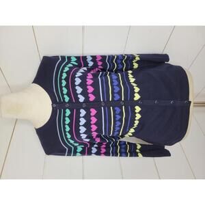 Talbots medium navy blue cardigan sweater with rainbow hearts
